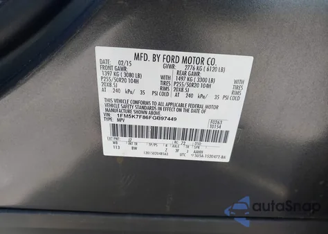 2015 Ford Explorer Limited из США, поврежденный, VIN 1FM5K7F86FGB97449